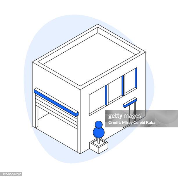 warehouse modern isometric line illustration concept - ship construction stock illustrations