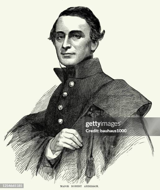 vintage major robert anderson civil war engraving - veteran portrait stock illustrations