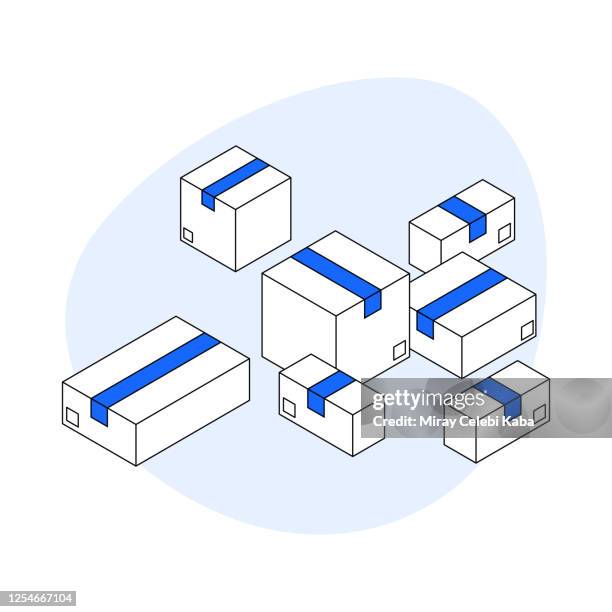 cargo boxs modern isometric line illustration concept - unloading stock illustrations