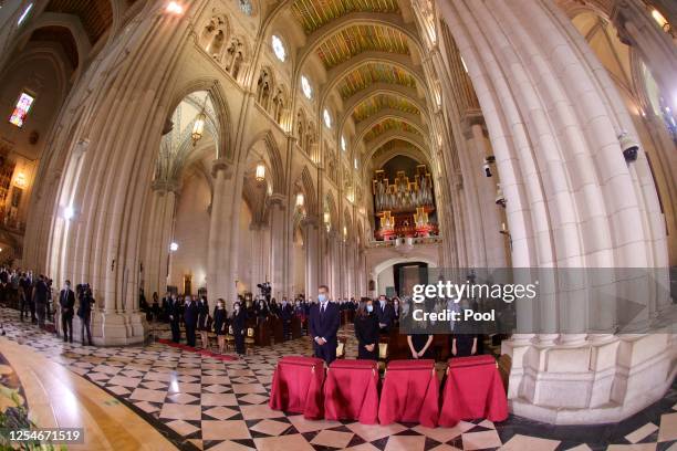 6th: Spanish King Felipe VI, Queen Letizia, and Princesses Leonor and Sofia attend a funeral mass in Almudena Cathedral, Madrid, Spain, in memory of...