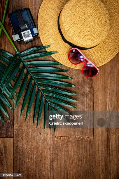 summer time vacation trip - beach flat lay stock pictures, royalty-free photos & images