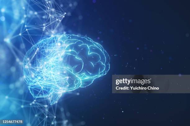 low poly wire making ai brain - brain diagram colour stockfoto's en -beelden