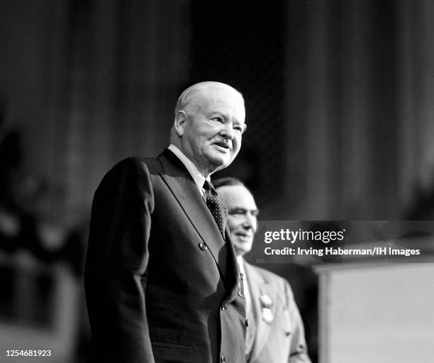 American engineer, businessman, and politician who served as the 31st president of the United States from 1929 to 1933 Herbert C. Hoover addresses...