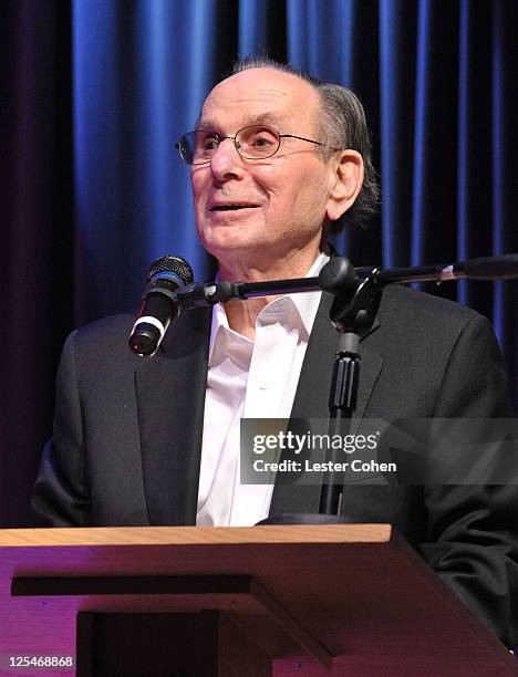 Songwriters Hall of Fame Chairman/CEO Hal David speaks at 'An Evening with Jimmy Webb' at the Clive Davis Theater at The GRAMMY Museum on October 20,...