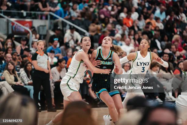 Alanna Smith of the Chicago Sky looks to grab the rebound during the game against the Minnesota Lynx on May 13, 2023 at the Scotiabank Arena in...