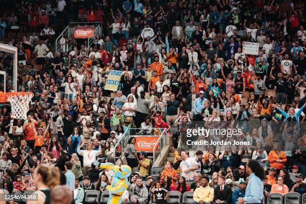 Fans cheer during the WNBA game between the Chicago Sky and the Minnesota Lynx on May 13, 2023 at the Scotiabank Arena in Toronto, Ontario, Canada....