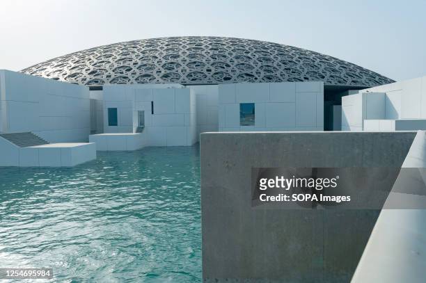 The architecture of the Louvre Abu Dhabi, an art museum located on Saadiyat Island in Abu Dhabi.