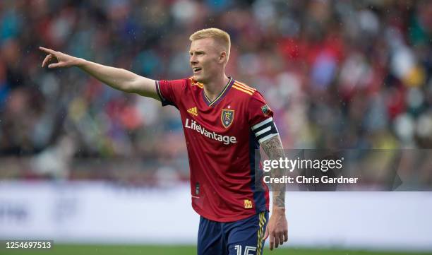 Justen Glad of Real Salt Lake calls for a play against the Los Angeles FC during the first half of their game at America First Field on April 29,...