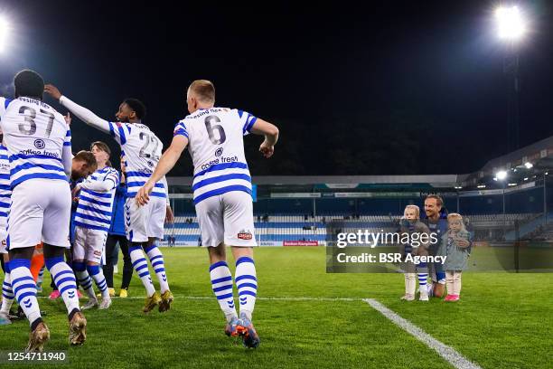 Siem de Jong of De Graafschap looks on with his daughters while Devin Haen of De Graafschap, Elie Raterink of De Graafschap, Jeffry Fortes of De...