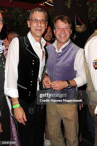 Patrick Lindner and his boyfriend Peter attend the Oktoberfest beer festival at Hippodrom beer tent on September 17, 2011 in Munich, Germany.