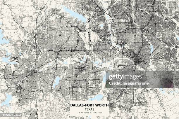 illustrazioni stock, clip art, cartoni animati e icone di tendenza di metroplex di dallas-fort worth, texas vector map - aeroporto di dallas fort worth