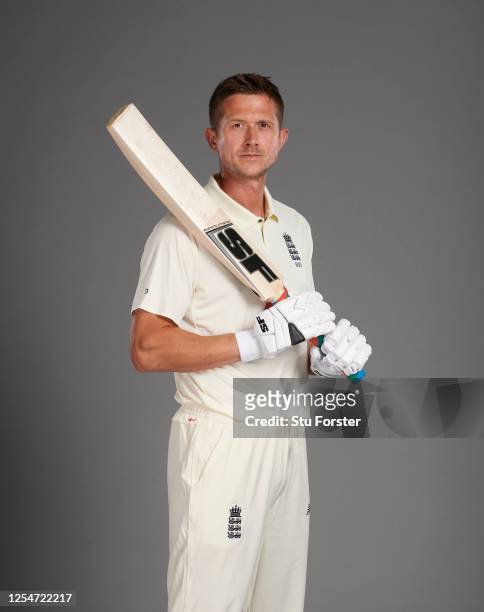 Joe Denly poses for a portrait during the England Test Squad Photo call at Ageas Bowl on July 05, 2020 in Southampton, England.