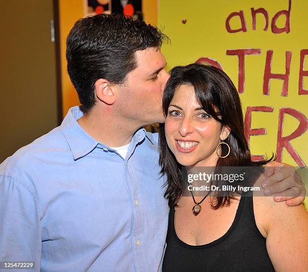 Author Max Brooks and writer Michelle Kholos Brooks arrive at Open Night Premiere of the Play "Love And Other Allergies" at the Lounge Theater on...