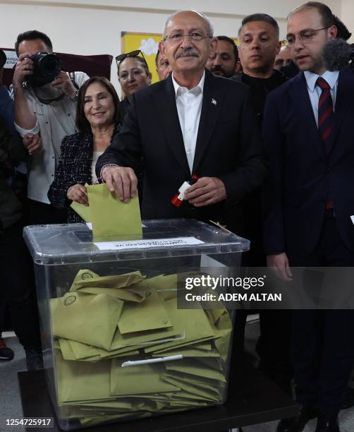 Kemal Kilicdaroglu the 74-year-old leader of the center-left, pro-secular Republican People's Party, or CHP, casts his vote at a polling station in...