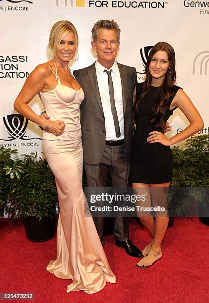 Yolanda Hadid, musician/music producer David Foster and Bella Hadid arrive at the Andre Agassi Foundation for Education's 15th Grand Slam for...