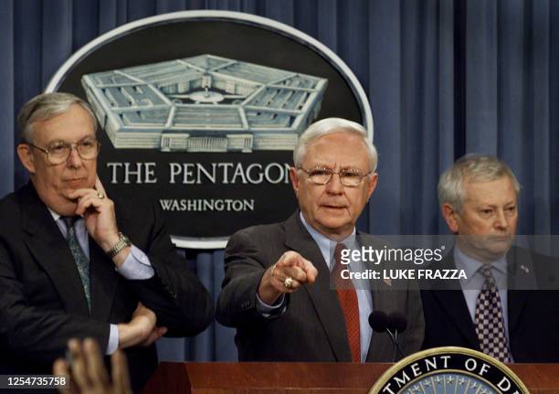 Assistant Secretary of Defense for Acquisition, Technology, and Logistics E. C. "Pete" Aldridge , US Secretary of the Air Force James Roche , and...
