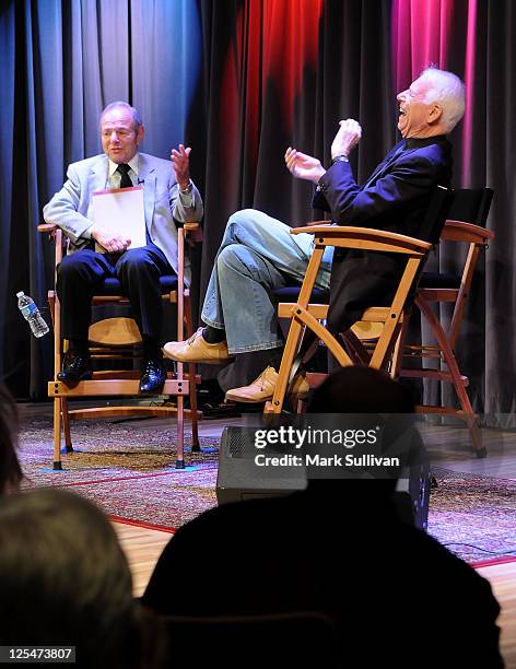 Former Warner Bros. Records President Joe Smith and Elektra Records founder Jac Holzman attend An Evening With Jac Holzman at The GRAMMY Museum on...