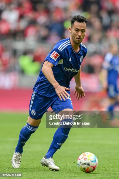 Maya Yoshida of FC Schalke 04 controls the Ball during the Bundesliga match between FC Bayern München and FC Schalke 04 at Allianz Arena on May 13,...