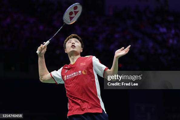 Shi Yu Qi Racket Shi Yuqi of China competes in the Men's Singles Round Robin match ...