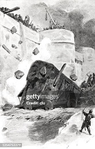 Throwing Rocks Castle Defenders Of A Castle Throw Stones Down On The Attackers High-Res ...