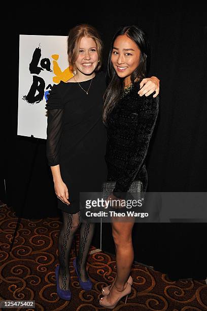 Lisa Joyce and Greta Lee attend the after party for the opening night of "La Bete" Broadway at Gotham Hall on October 14, 2010 in New York City.