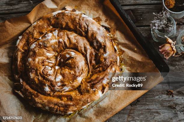 traditional serbian/bosnian/yugoslavian food – homemade burek - croatian culture stock pictures, royalty-free photos & images