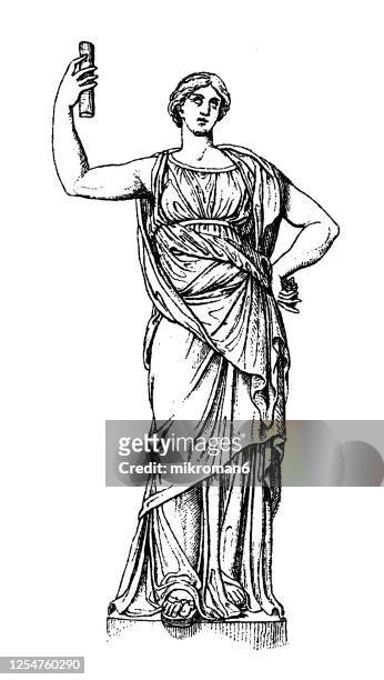old engraved illustration of sculpture of juno, legendary scenes and figures from greek and roman mythology - hera stock pictures, royalty-free photos & images