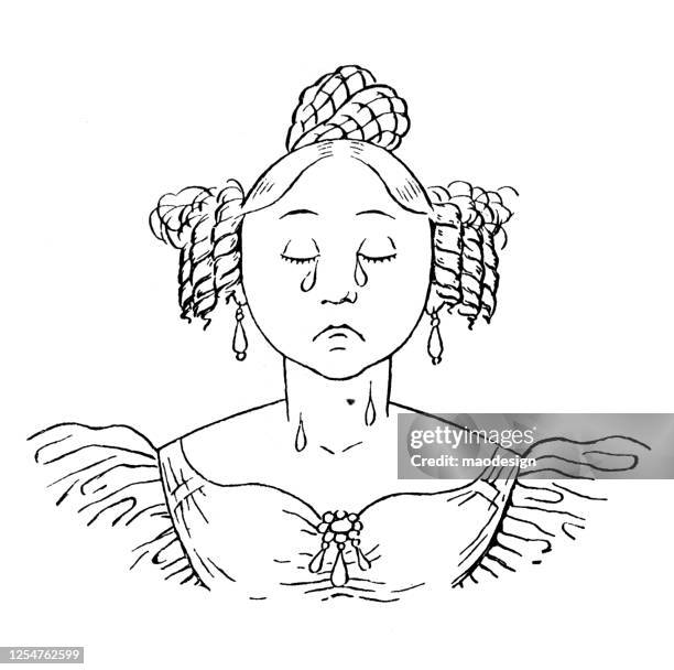 ilustrações, clipart, desenhos animados e ícones de retrato de uma jovem que está fazendo uma careta em seu rosto - sad face drawing