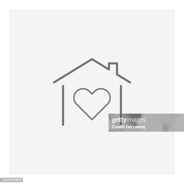 ilustrações, clipart, desenhos animados e ícones de stay home concept,ícone do coração do amor em casa - valentines day home