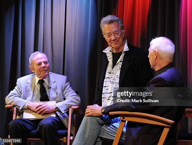 Former Warner Bros. Records President Joe Smith, musician Ray Manzarek of The Doors, and Elektra Records founder Jac Holzman attend An Evening With...