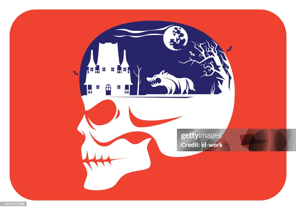 Skull with wolf silhouette