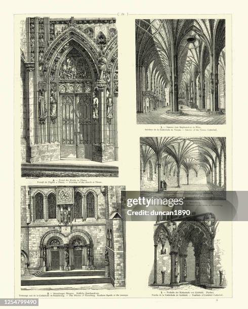 stockillustraties, clipart, cartoons en iconen met middeleeuwse architectuur, wenen, thann, marienburg, strassberg, lichfield - lichfield