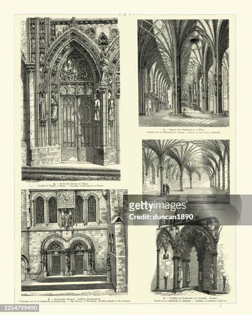 medieval architecture, vienna, thann, marienburg, strassberg, lichfield - lichfield stock illustrations