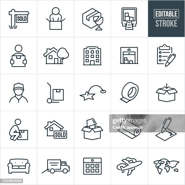 ilustrações de stock, clip art, desenhos animados e ícones de moving thin line icons - editable stroke - moving service