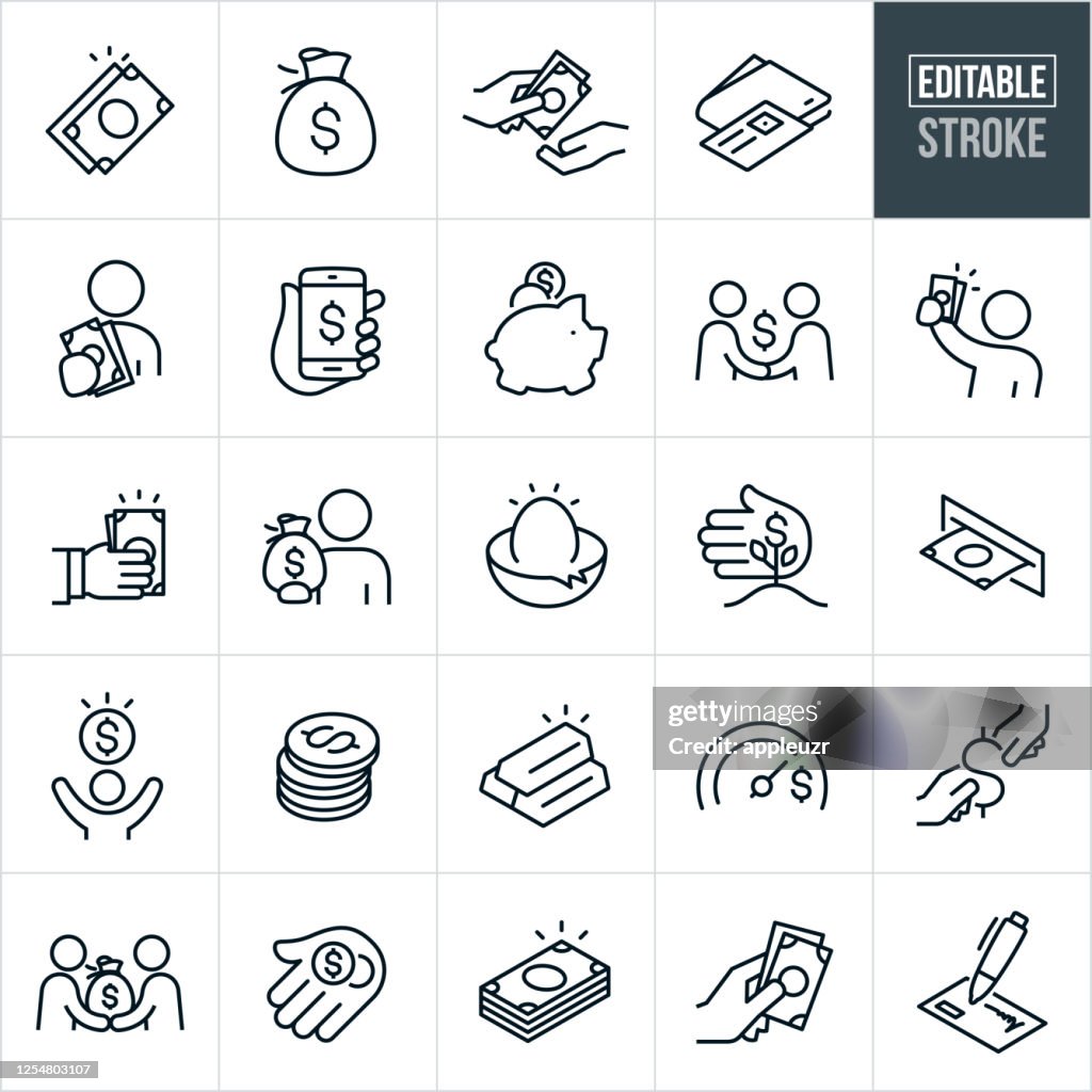 Money Thin Line Icons - Trazo editable