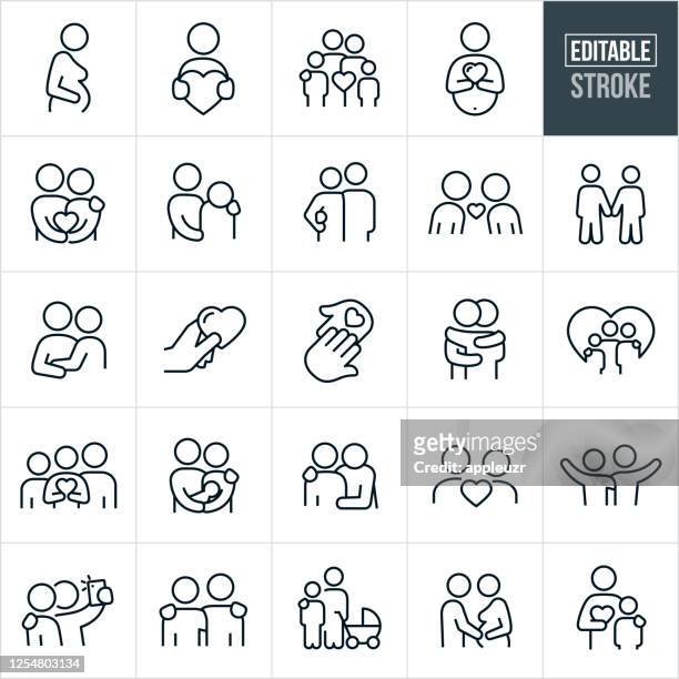illustrations, cliparts, dessins animés et icônes de loving relationships icons thin line - trait modifiable - personnes qui se tiennent les mains