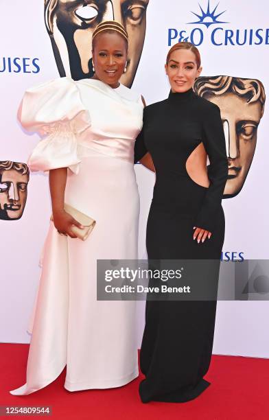 Charlene White and Frankie Bridge arrive at the 2023 BAFTA Television Awards with P&O Cruises at The Royal Festival Hall on May 14, 2023 in London,...