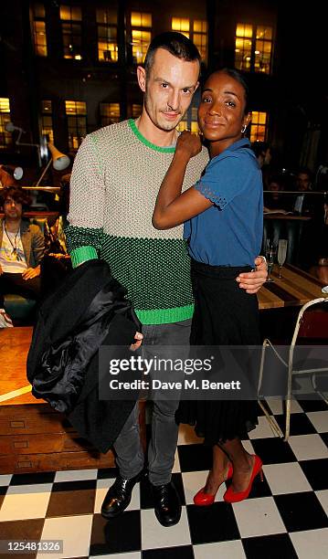 Jonathan Saunders and Genevieve Jones attend an aftershow party following Jonathan Saunders Spring/Summer 2012 catwalk show during London Fashion...