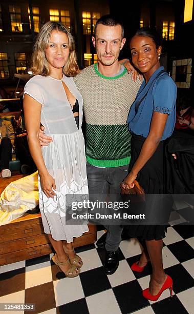 Lisa Moorish, Jonathan Saunders and Genevieve Jones attend an aftershow party following Jonathan Saunders Spring/Summer 2012 catwalk show during...