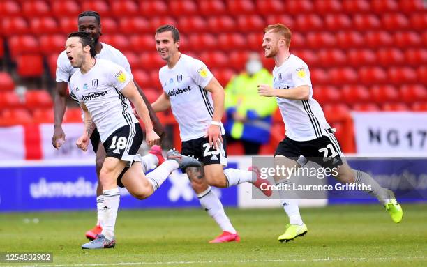 Harry Arter of Fulham is congratulated after scoring the opening goal during the Sky Bet Championship match between Nottingham Forest and Fulham at...