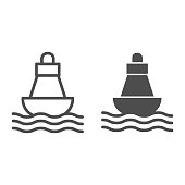 Buoy line and solid icon, nautical concept, Sea buoy floating on waves sign on white background, nautical direction buoy icon in outline style for mobile concept and web design. Vector graphics.