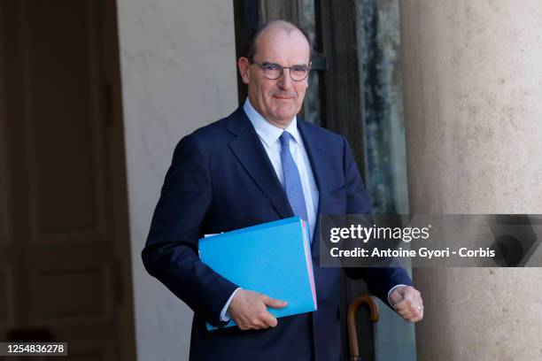 French Prime Minister Jean Castex leaves after attending the first weekly cabinet meeting after the government reshuffle, at the Elysee Palace in...