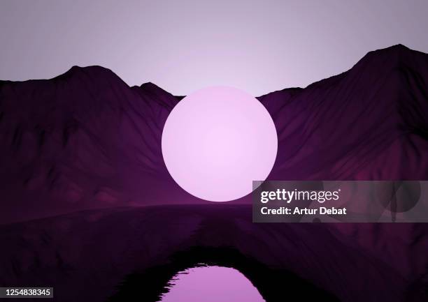 digital sphere glowing at night levitating in surreal landscape. - desert night stock-fotos und bilder