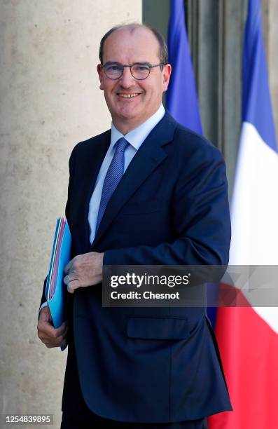 Newly appointed French Prime Minister Jean Castex arrives at the Elysee presidential palace to attend a weekly cabinet meeting on June 07, 2020 in...