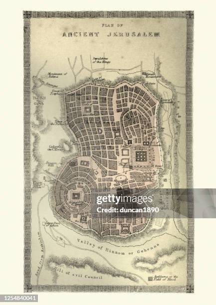 antique plan of ancient jerusalem - jerusalem stock illustrations