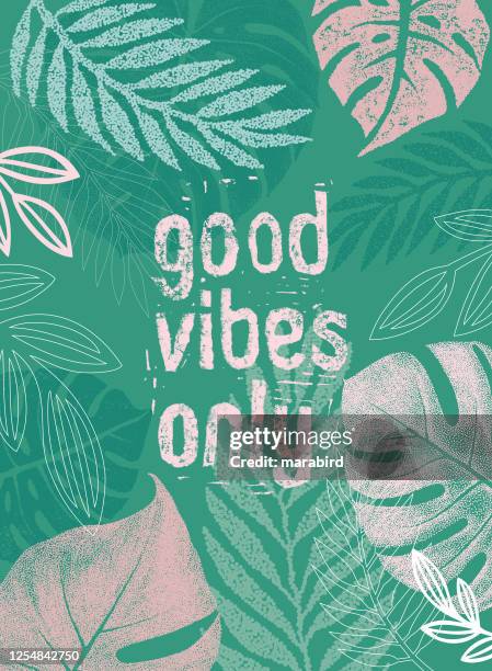 good vibes only monstera tropical leafs green background - philodendron stock illustrations