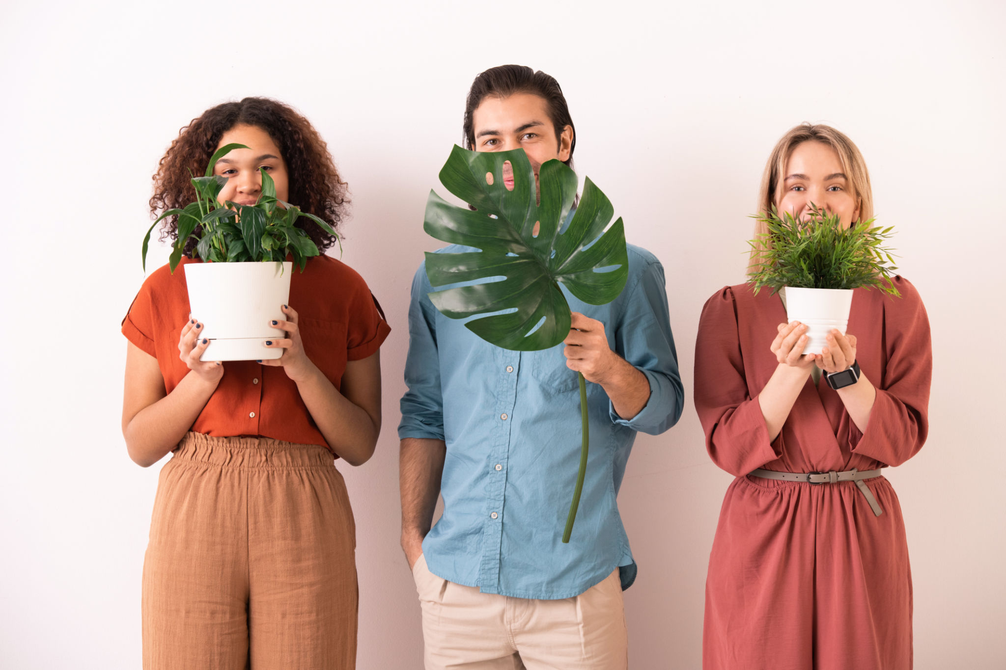 happy people with plants