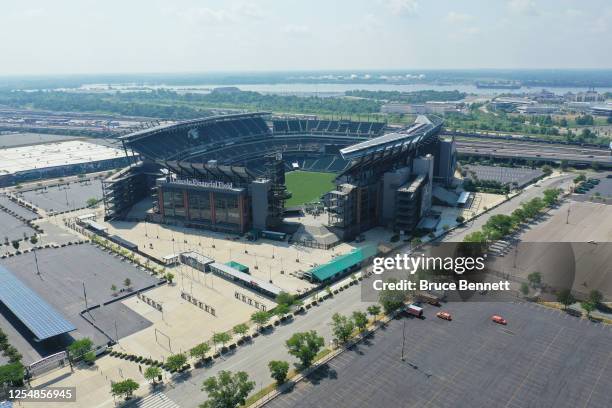 In an aerial view from a drone, this is a general view of the Lincoln Financial Field on July 6, 2020 in Philadelphia, Pennsylvania.