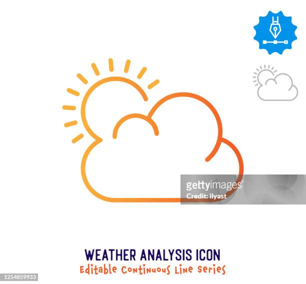 weather analysis continuous line editable stroke line - sunny clouds stock illustrations