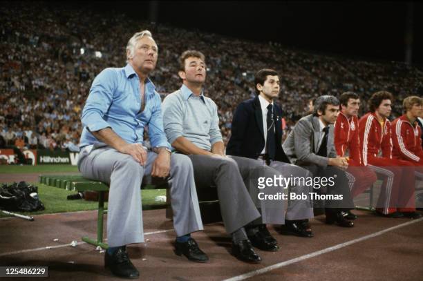 Nottingham Forest manager Brian Clough and his assistant Peter Taylor during the European Cup final at the Olympiastadion, Munich, 30th May 1979....